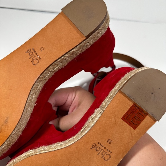 CHLOE [ Womens 39 ]‎ lauren Scalloped Suede Espadillas Platform Shoes in Red - Picture 12 of 15